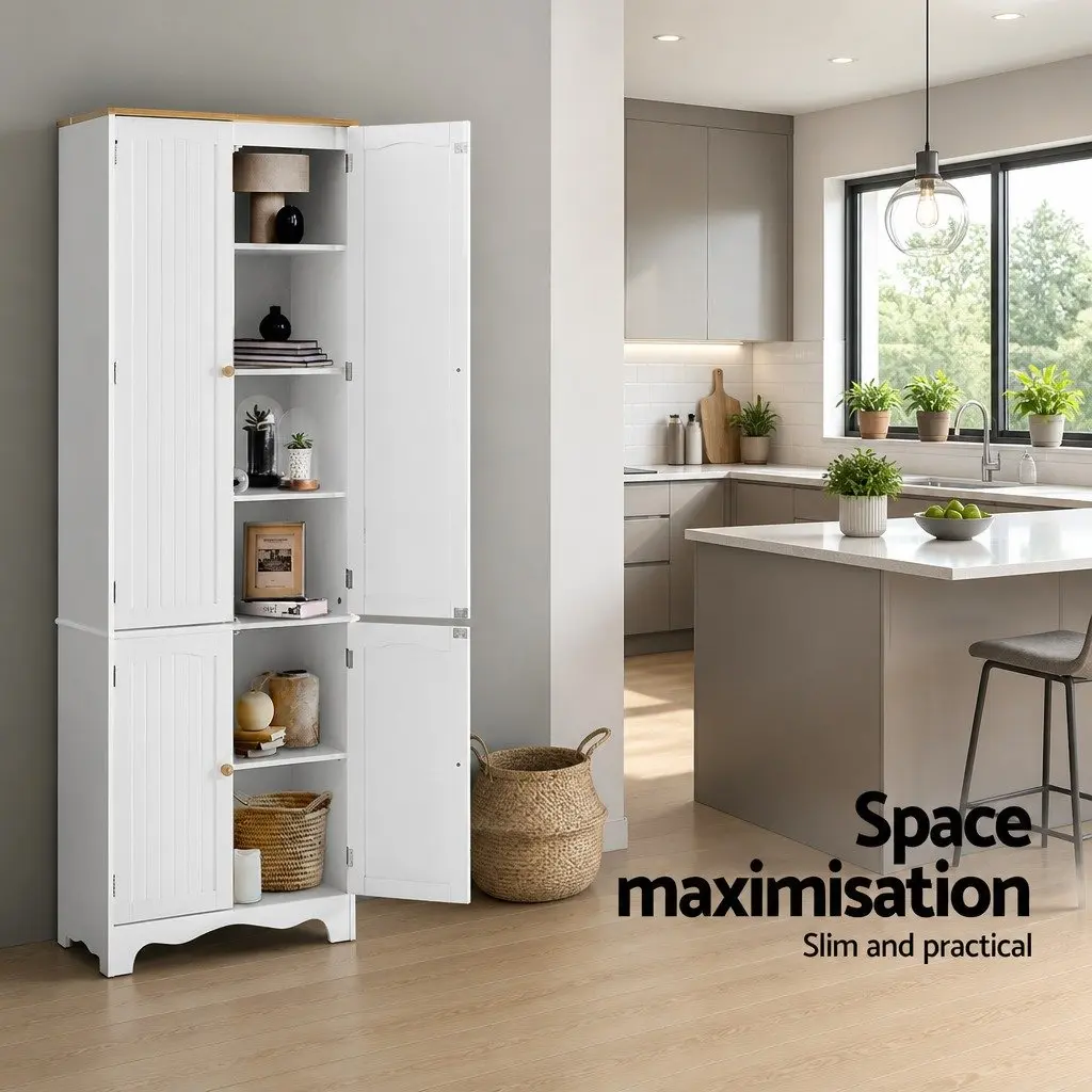 4 Door White Tall Cupboard Storage Cabinet Kitchen Dining Room Sideboard