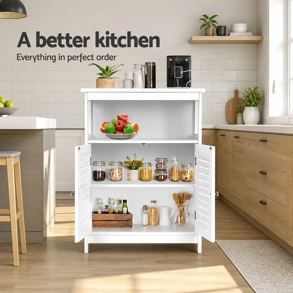 White Buffet Sideboard Storage Cabinet Louvred Cupboard Dining Room Furniture