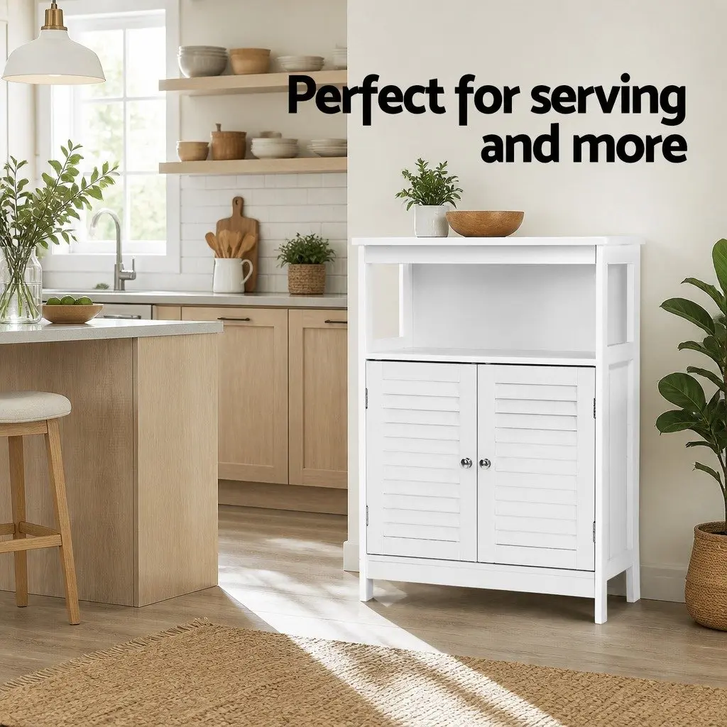 White Buffet Sideboard Storage Cabinet Louvred Cupboard Dining Room Furniture