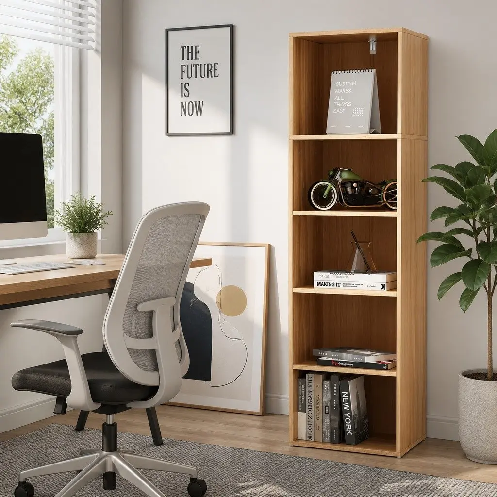 5-Tier Bookshelf Home Office Living Room Organizer 33cm W x 30cm D x 120cm H Pine Storage Display Shelves