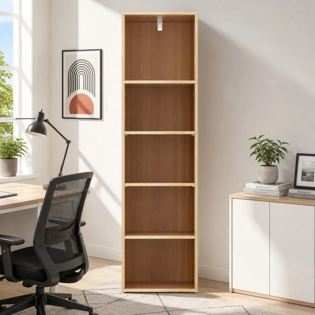 5-Tier Bookshelf Home Office Living Room Organizer 33cm W x 30cm D x 120cm H Pine Storage Display Shelves