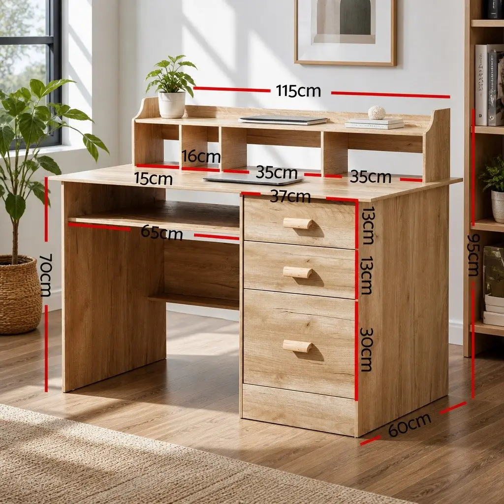 Computer Desk Office Study Table with Shelves Drawers Storage 115 x 60 x 95cm
