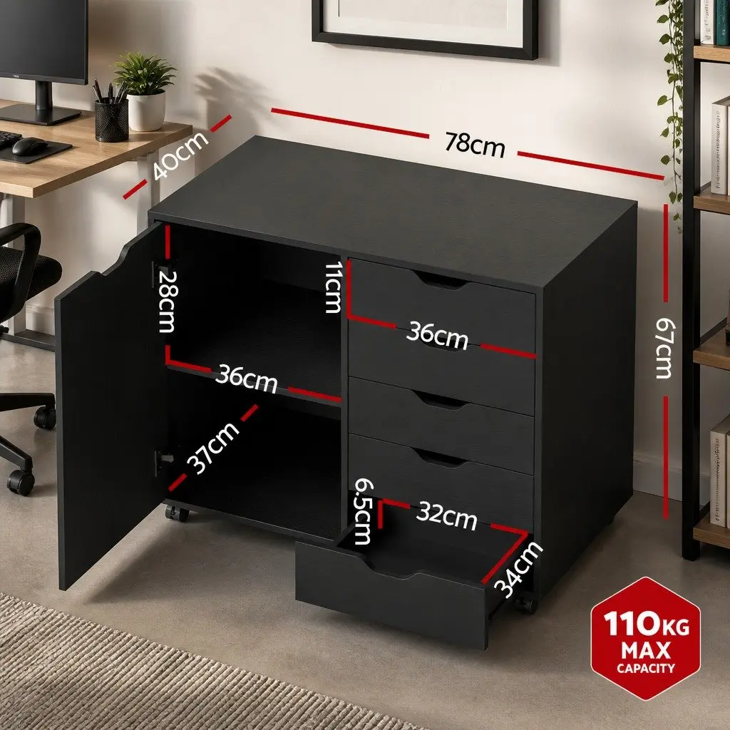 Mobile Filing Cabinet for Home Office 5 Drawer Black
