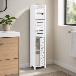 Bathroom Storage Cabinet 3-Tier Slim Toilet Paper Holder Organizer White