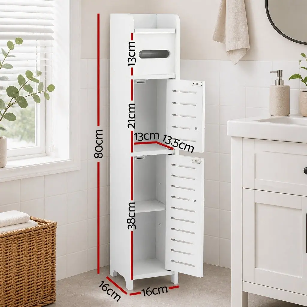 Bathroom Storage Cabinet Slim 3-Tier Organizer White