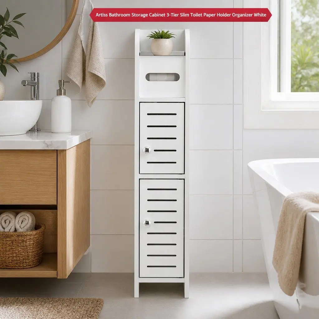 Bathroom Storage Cabinet Slim 3-Tier Organizer White