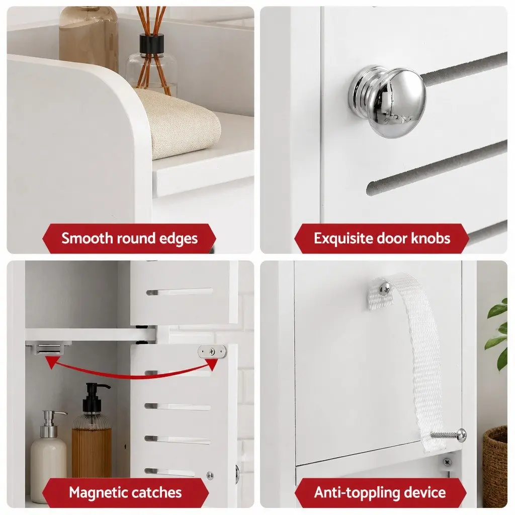 Bathroom Storage Cabinet Slim 3-Tier Organizer White