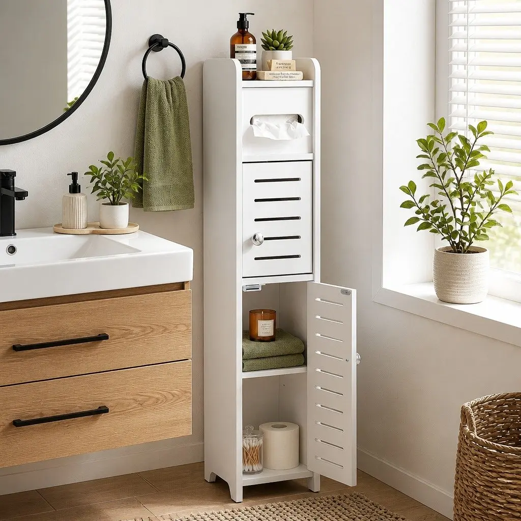 Bathroom Storage Cabinet Slim 3-Tier Organizer White