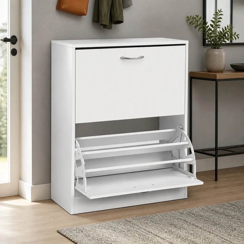 Shoe Rack Cabinet Living Room White Adjustable Shelves 24 Pairs Storage