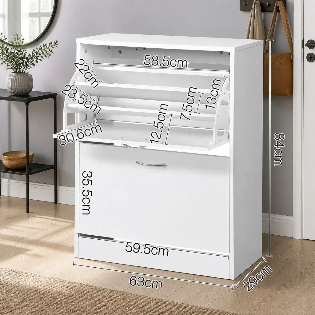 Shoe Rack Cabinet Living Room White Adjustable Shelves 24 Pairs Storage