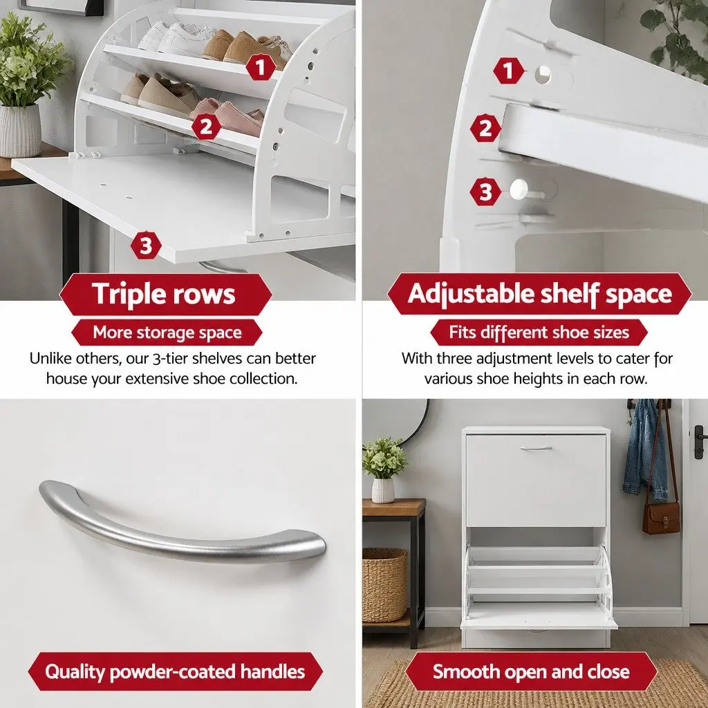 Shoe Rack Cabinet Living Room White Adjustable Shelves 24 Pairs Storage