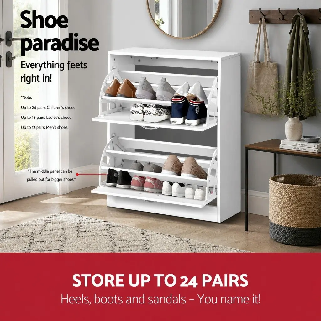 Shoe Rack Cabinet Living Room White Adjustable Shelves 24 Pairs Storage
