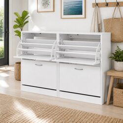Shoe Cabinet Storage Organiser 2 Flip Drawer White 63x29x84cm Adjustable Shelves
