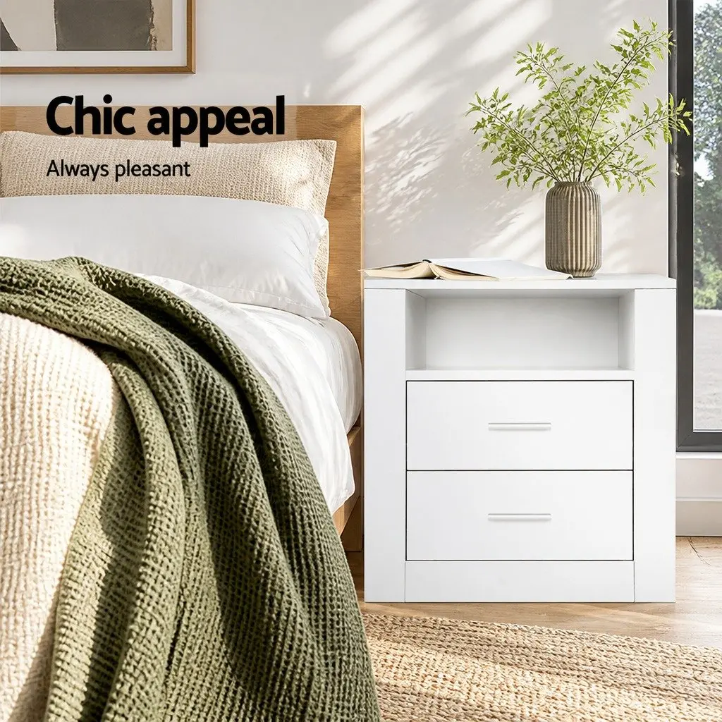 White Bedside Table with 2 Drawers