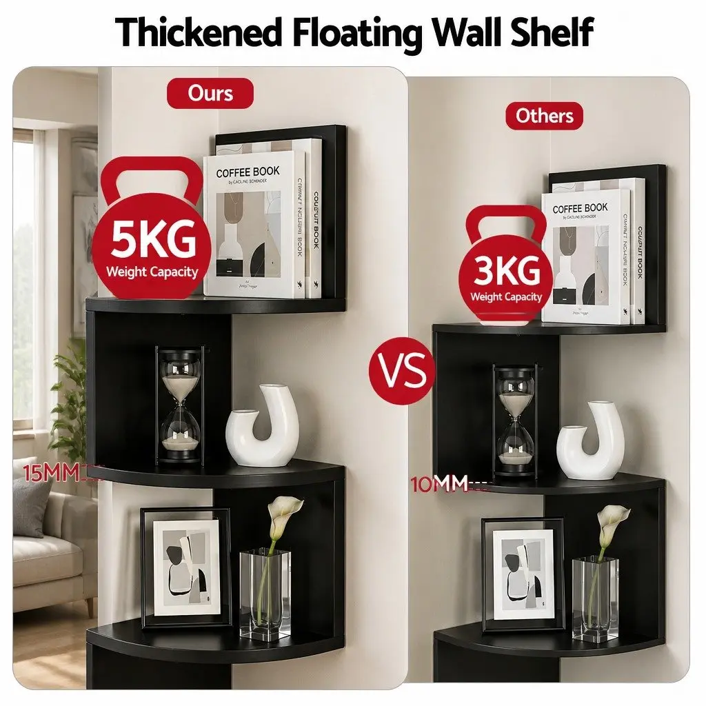 Wall Shelf Corner Floating 5-Tier Bookcase Storage Living Room Bedroom Kitchen