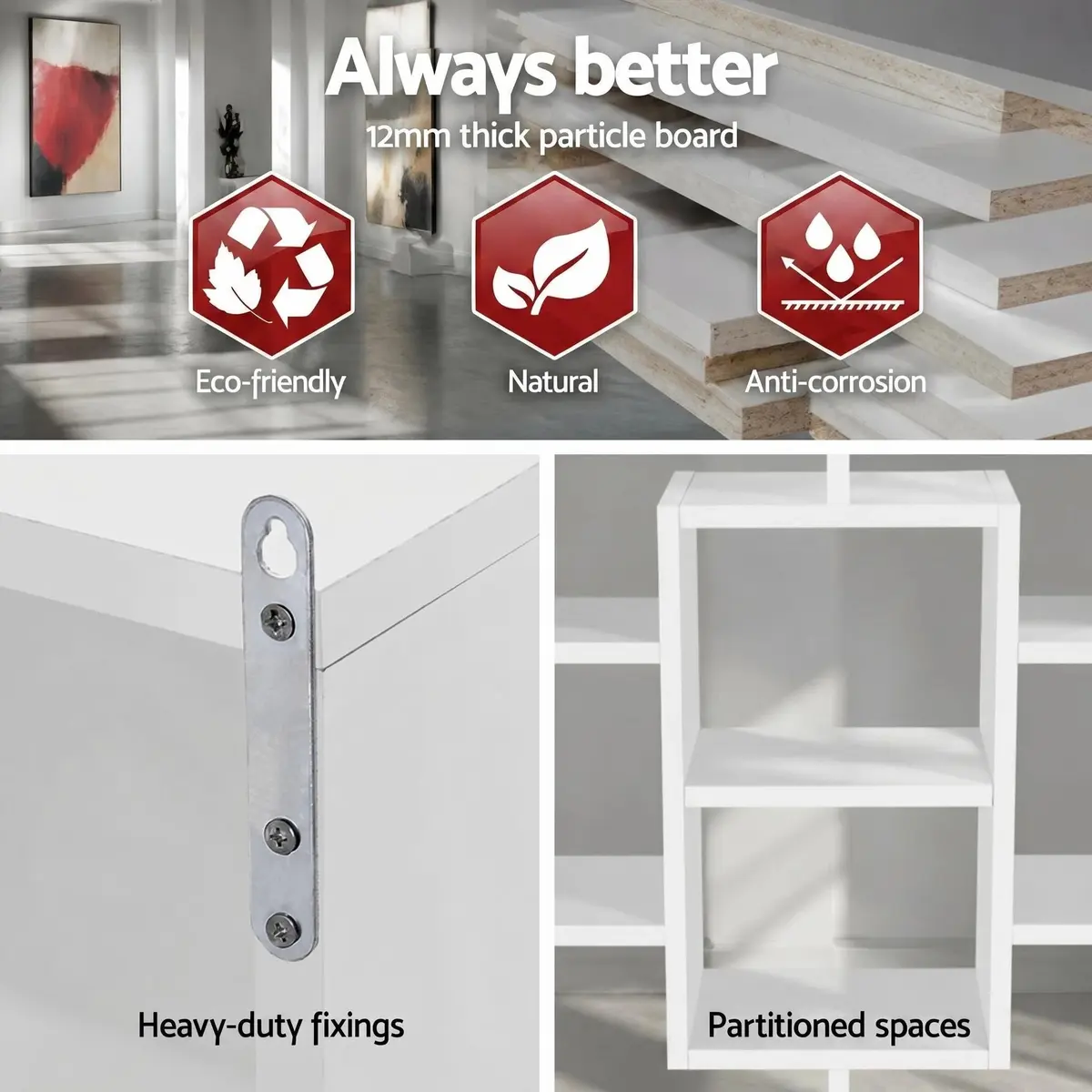 Floating Wall Shelf White Bookcase Display Unit 8 Compartments Living Room