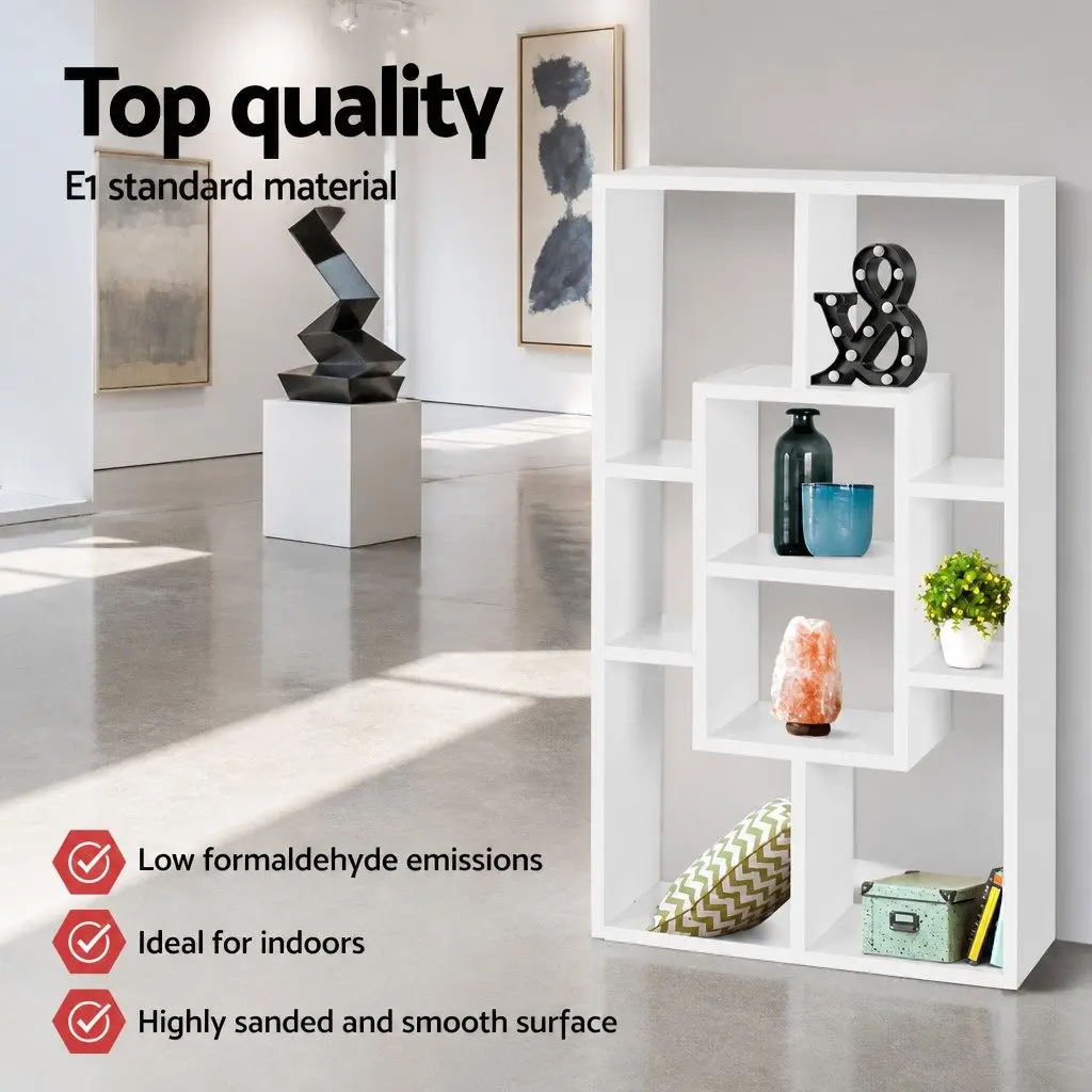 Floating Wall Shelf White Bookcase Display Unit 8 Compartments Living Room
