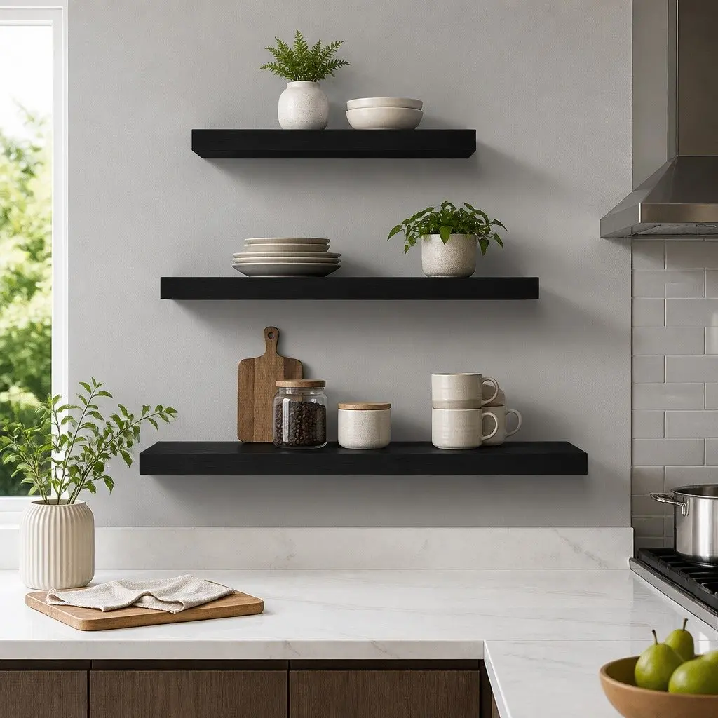 Floating Wall Shelf Set of 3 in Black