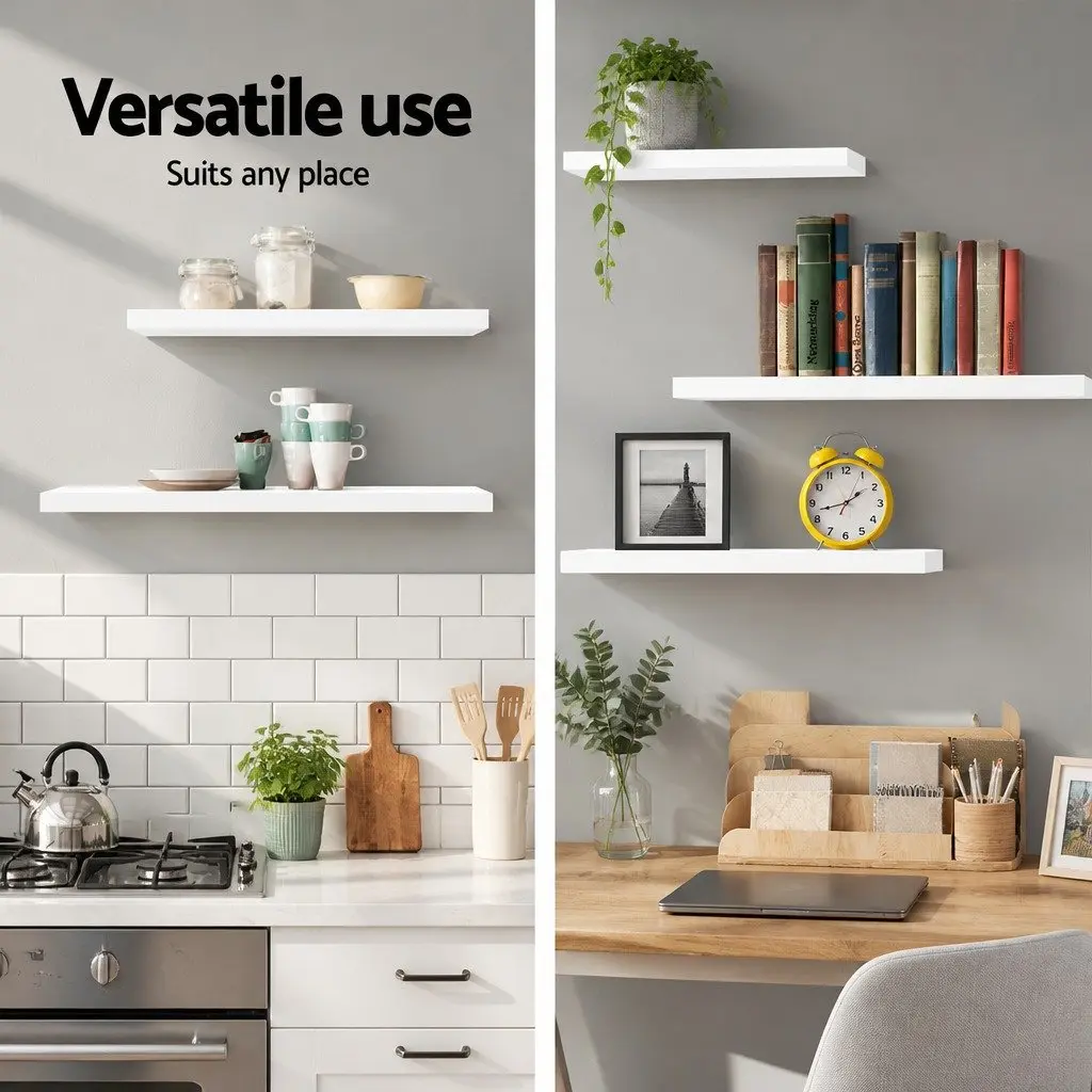 Floating Wall Shelf Set of 3 White Display Storage Books Photos Home Office