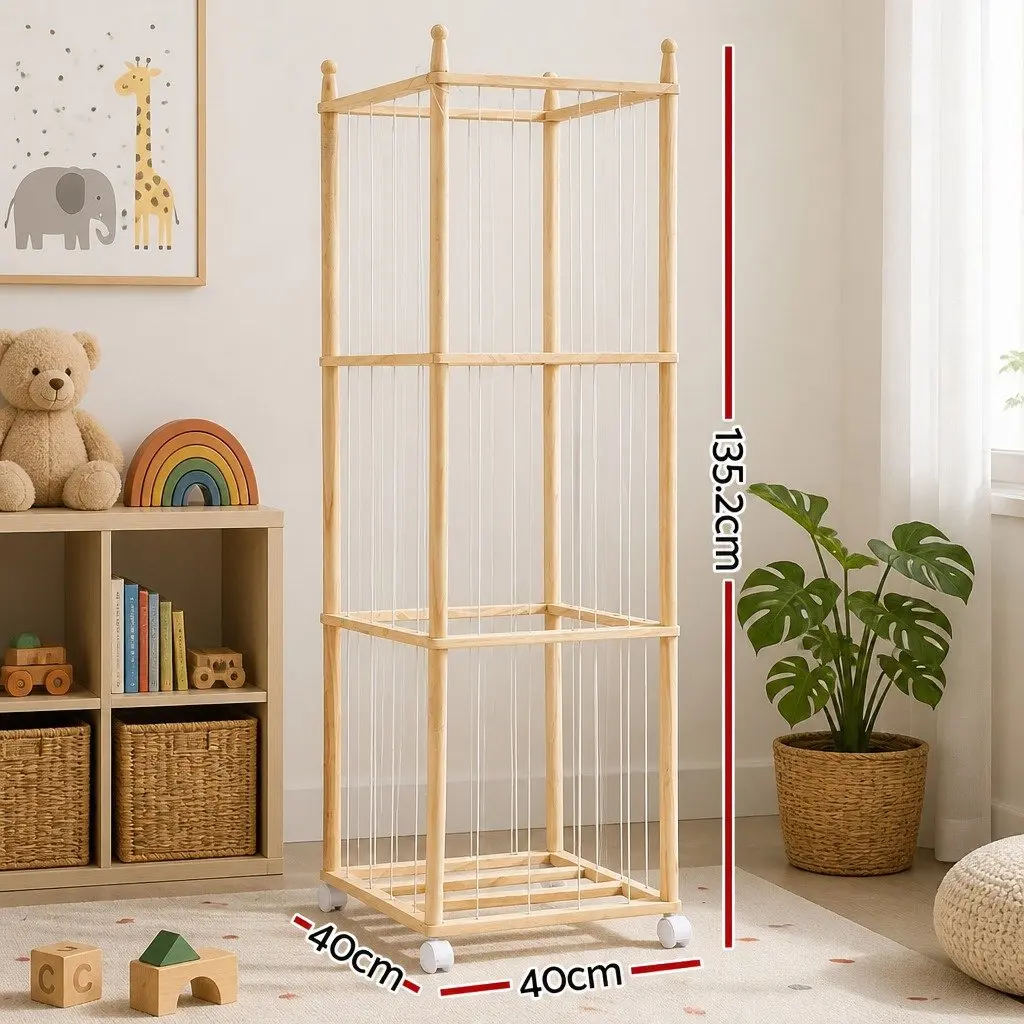 Stuffed Animal Storage Tower with Wheels Wooden Toy Organizer Vertical Design