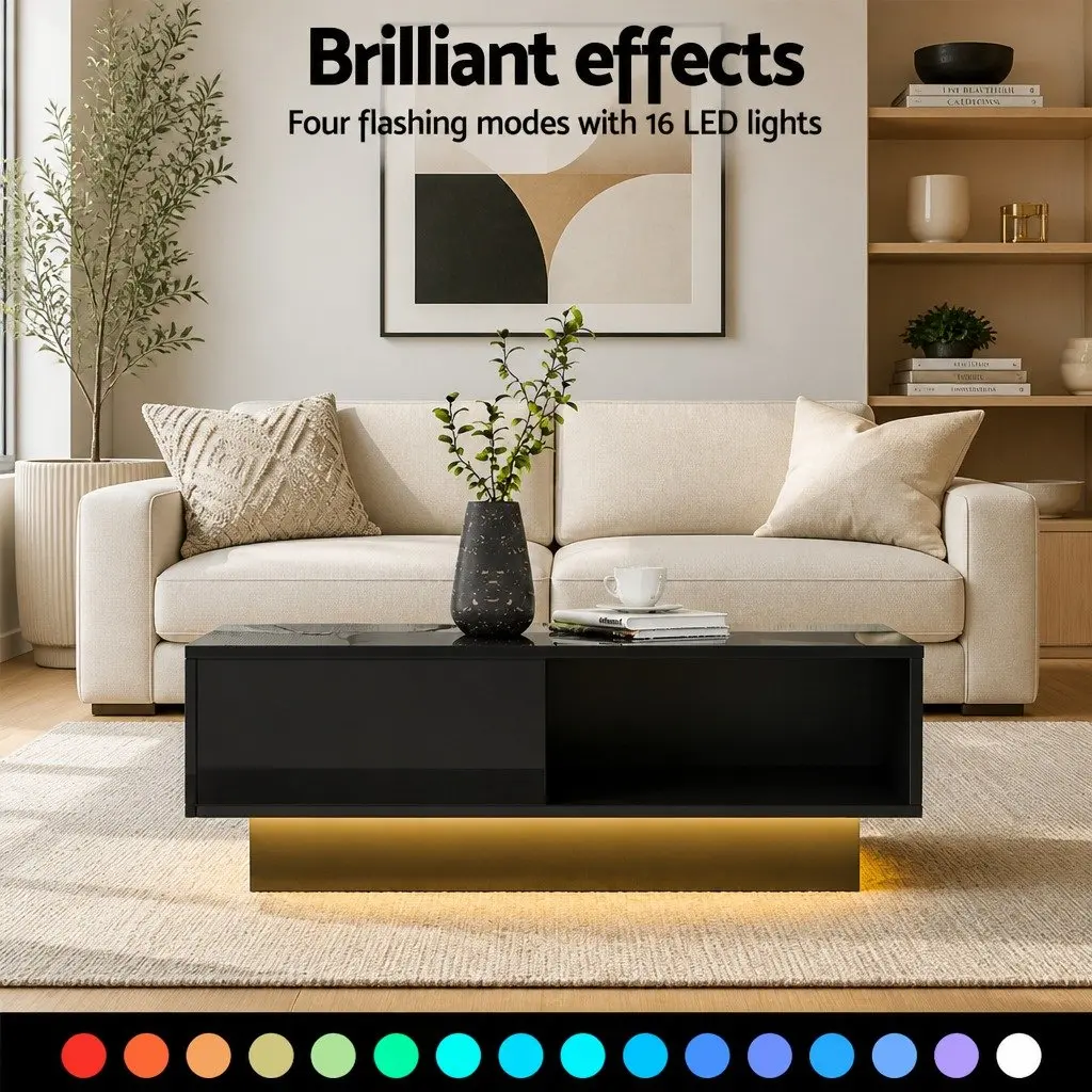 LED Coffee Table for Living Room Black with Remote Control Lights