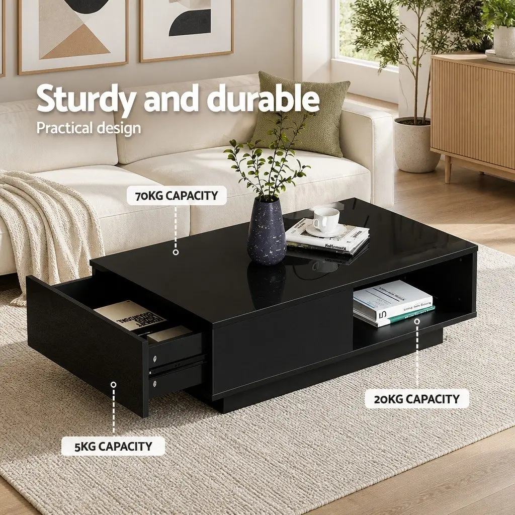 LED Coffee Table for Living Room Black with Remote Control Lights