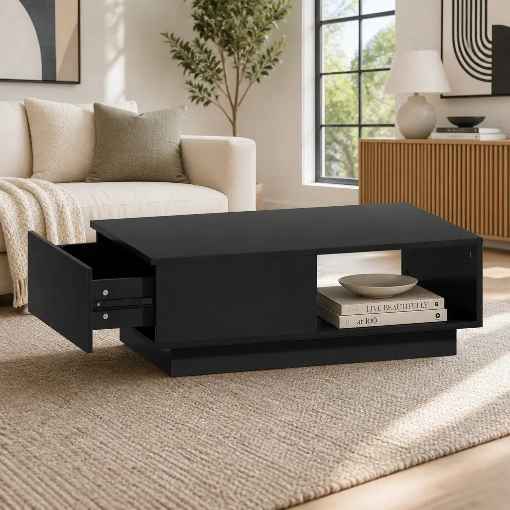 LED Coffee Table for Living Room Black with Remote Control Lights