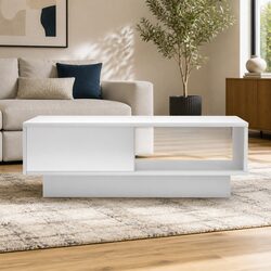Coffee Table with LED Lights White Modern Living Room Furniture Remote Control