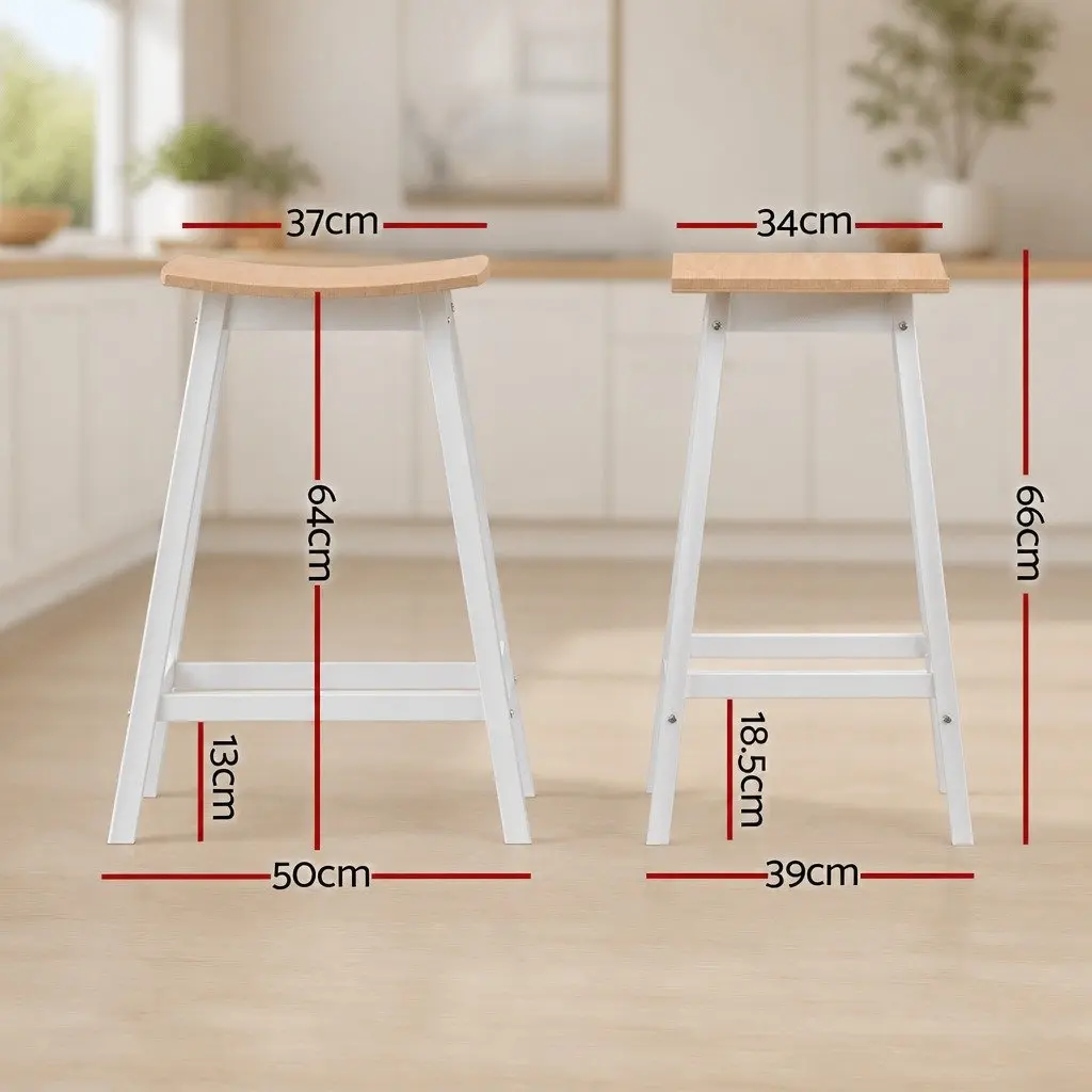 Bar Stools Wooden Chairs Set of 4 Kitchen Dining Seat Pine Saddle Design