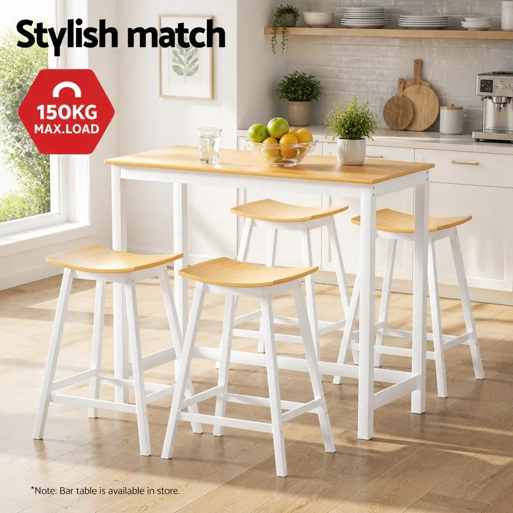 Bar Stools Wooden Chairs Set of 4 Kitchen Dining Seat Pine Saddle Design
