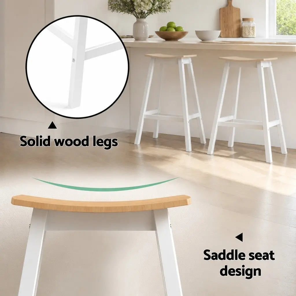 Bar Stools Wooden Chairs Set of 4 Kitchen Dining Seat Pine Saddle Design
