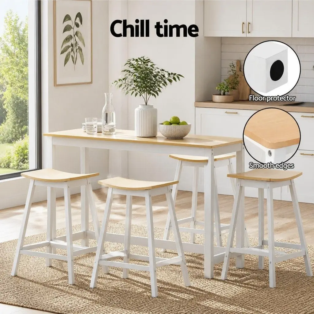 Bar Stools Wooden Chairs Set of 4 Kitchen Dining Seat Pine Saddle Design