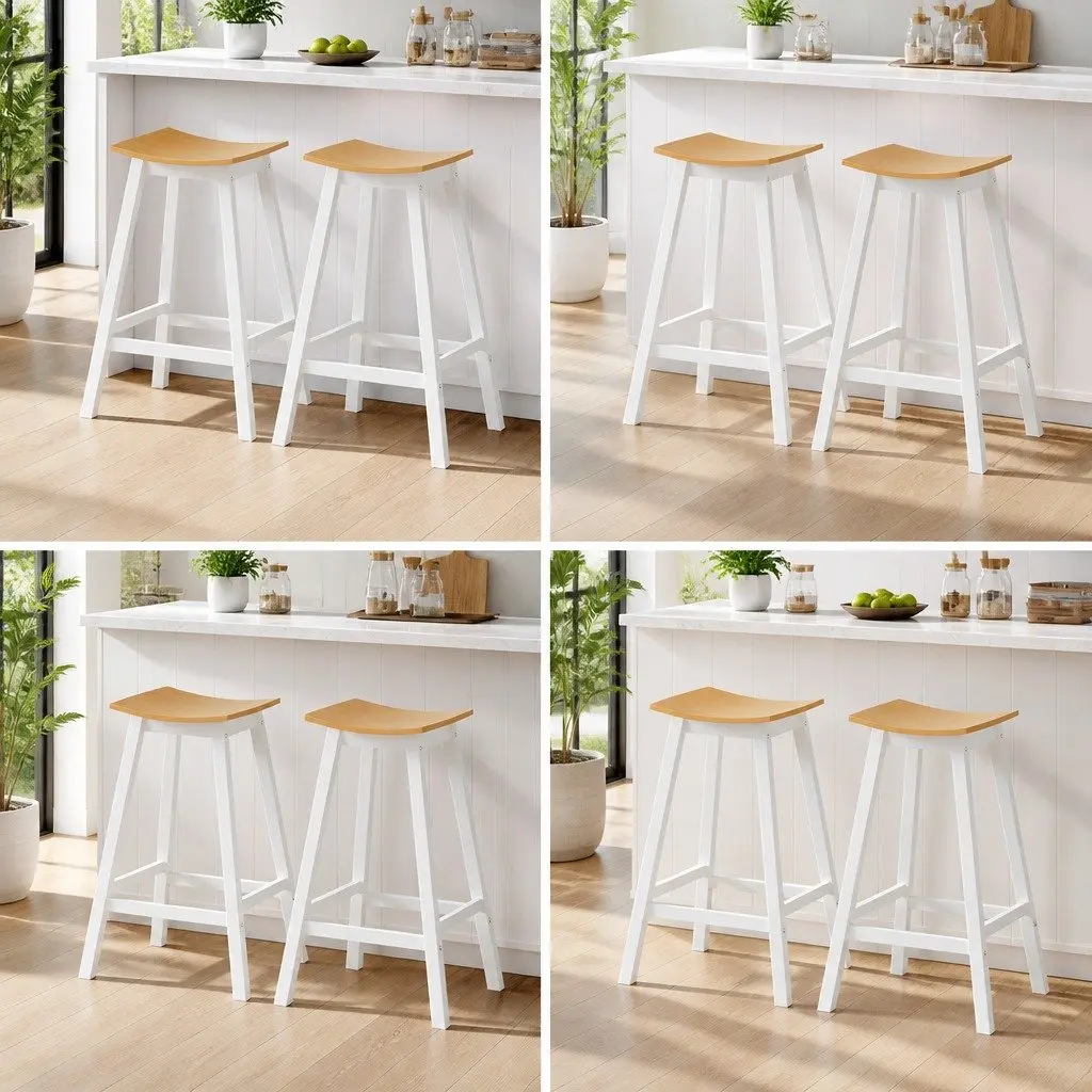 Bar Stools Wooden Chairs Set of 4 Kitchen Dining Seat Pine Saddle Design