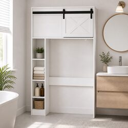 Over Toilet Cabinet: 84cm Wide, White Particleboard