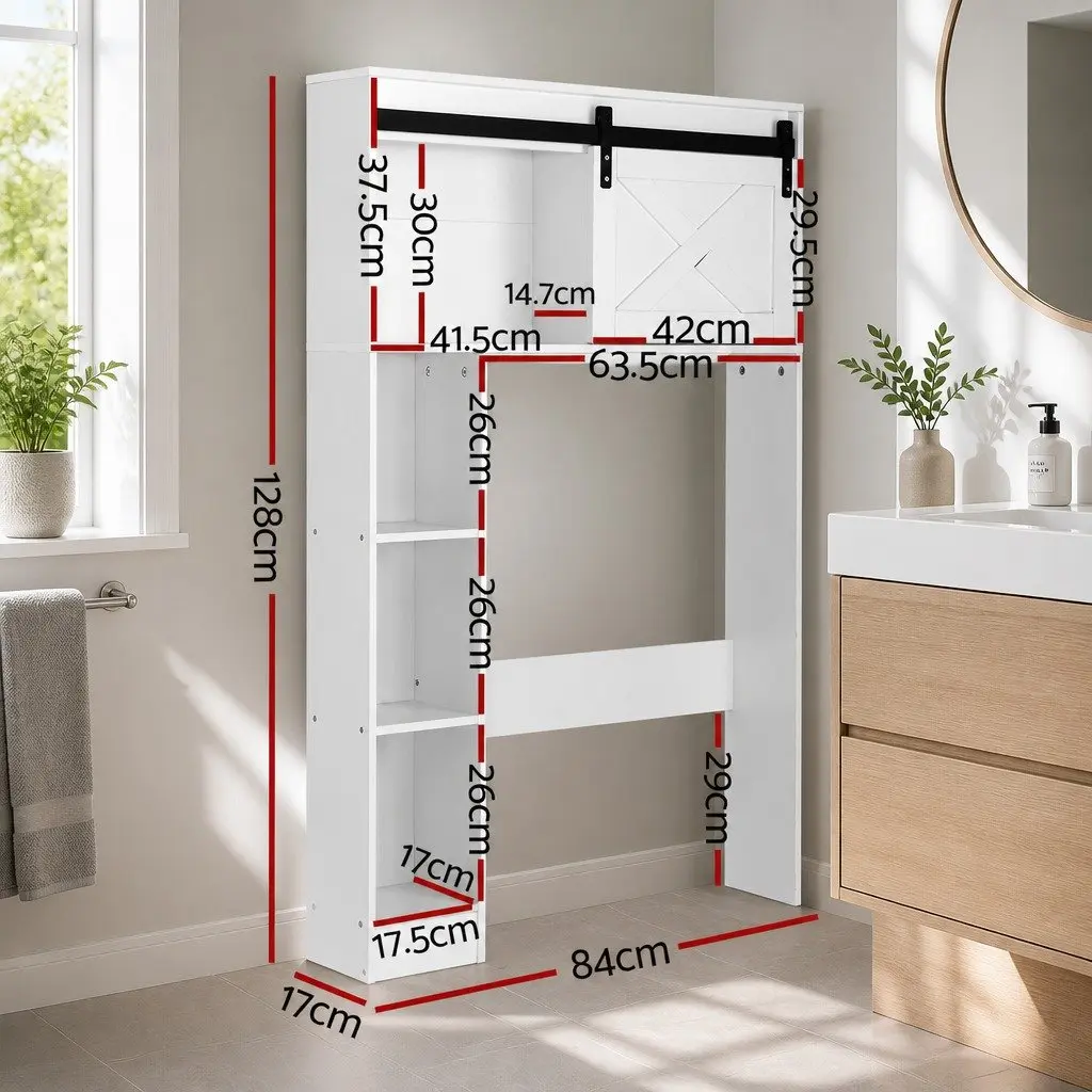 Bathroom Cabinet Over Toilet 3-Tier Open Shelves with Sliding Door for Organizing Storage