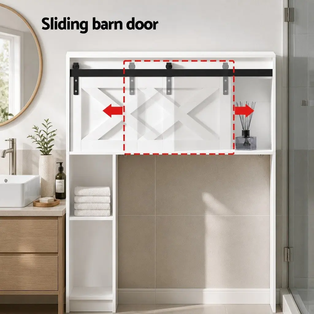 Bathroom Cabinet Over Toilet 3-Tier Open Shelves with Sliding Door for Organizing Storage