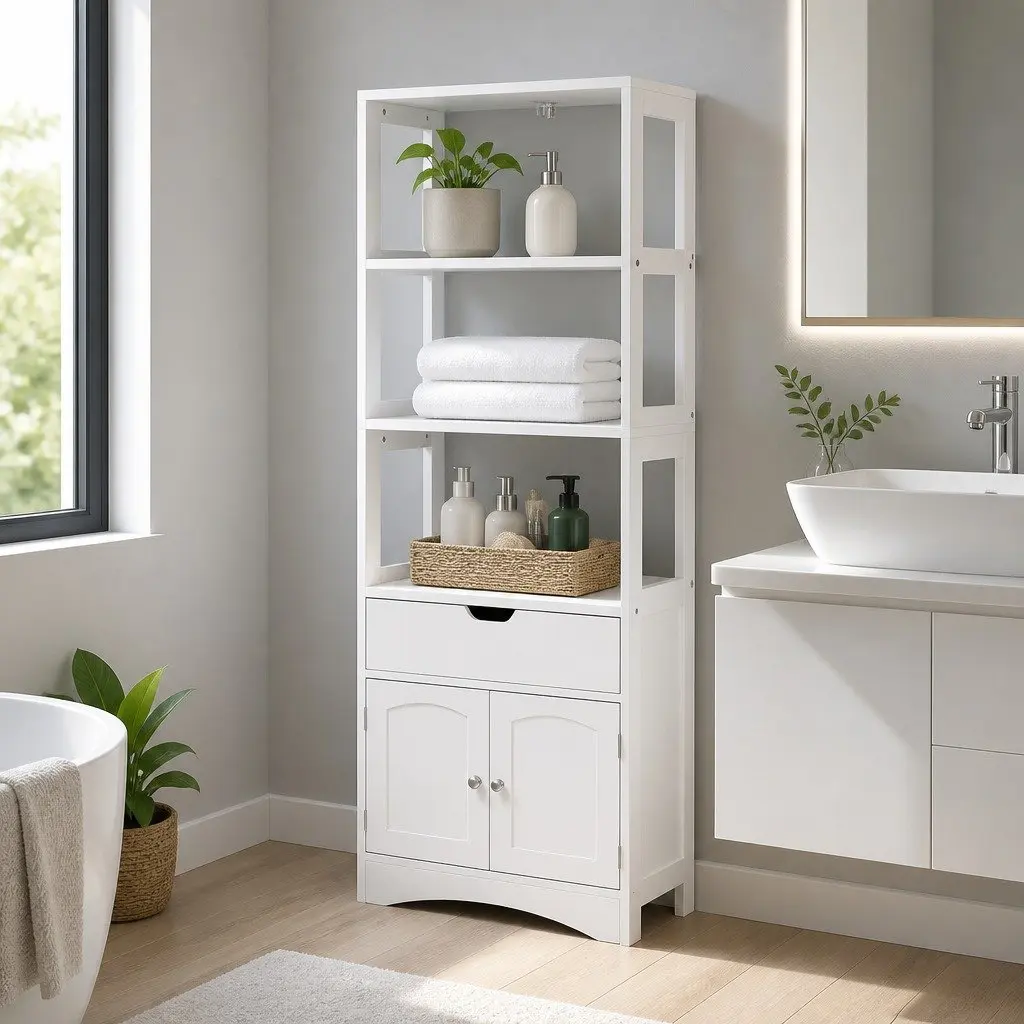 White Bathroom Storage Cabinet with 2 Drawers