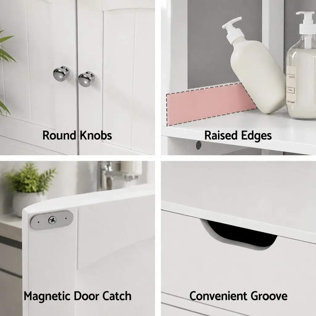 Bathroom Storage Cabinet White 2 Drawers 3 Open Shelves 2 Doors