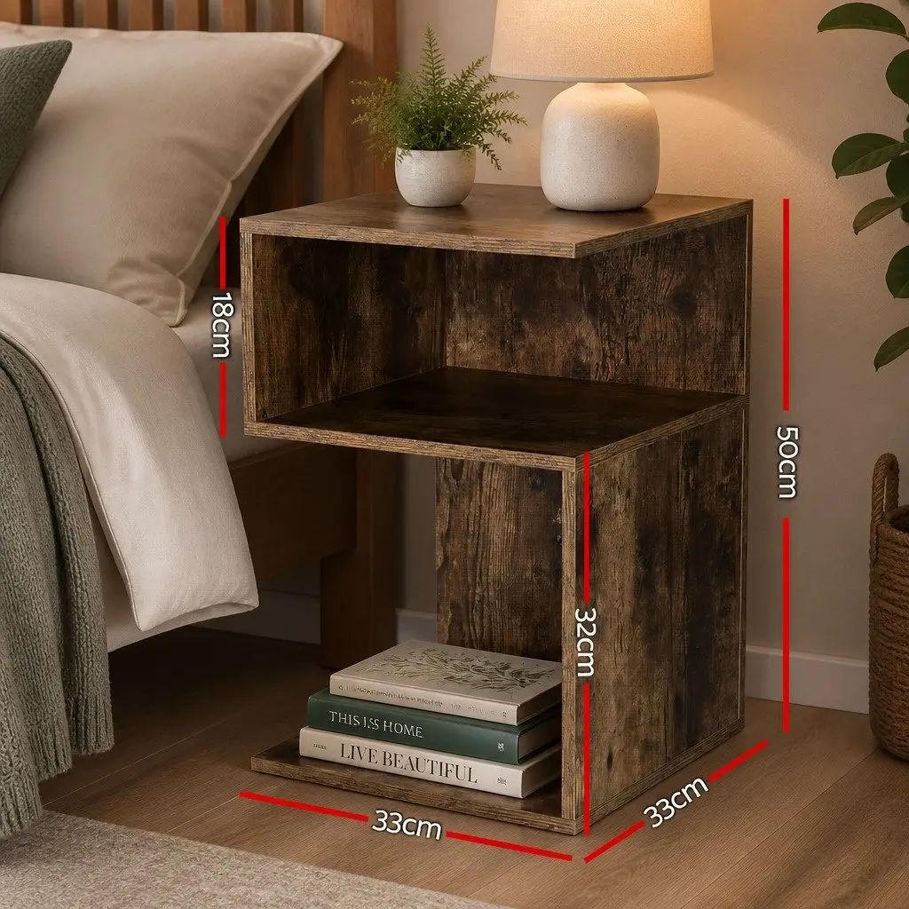 Bedside Table with Shelves Side End Table Storage Nightstand Natural Wood