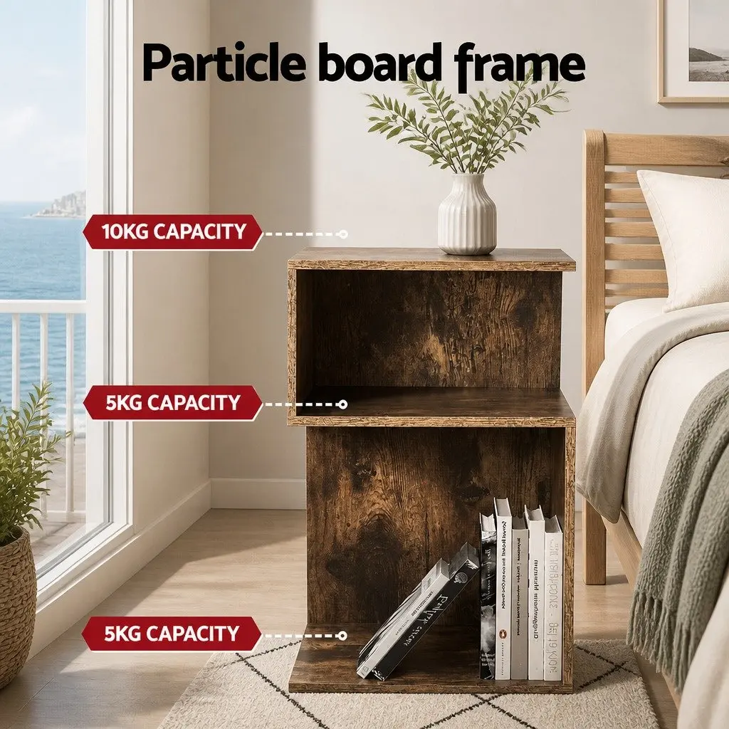 Bedside Table with Shelves Side End Table Storage Nightstand Natural Wood