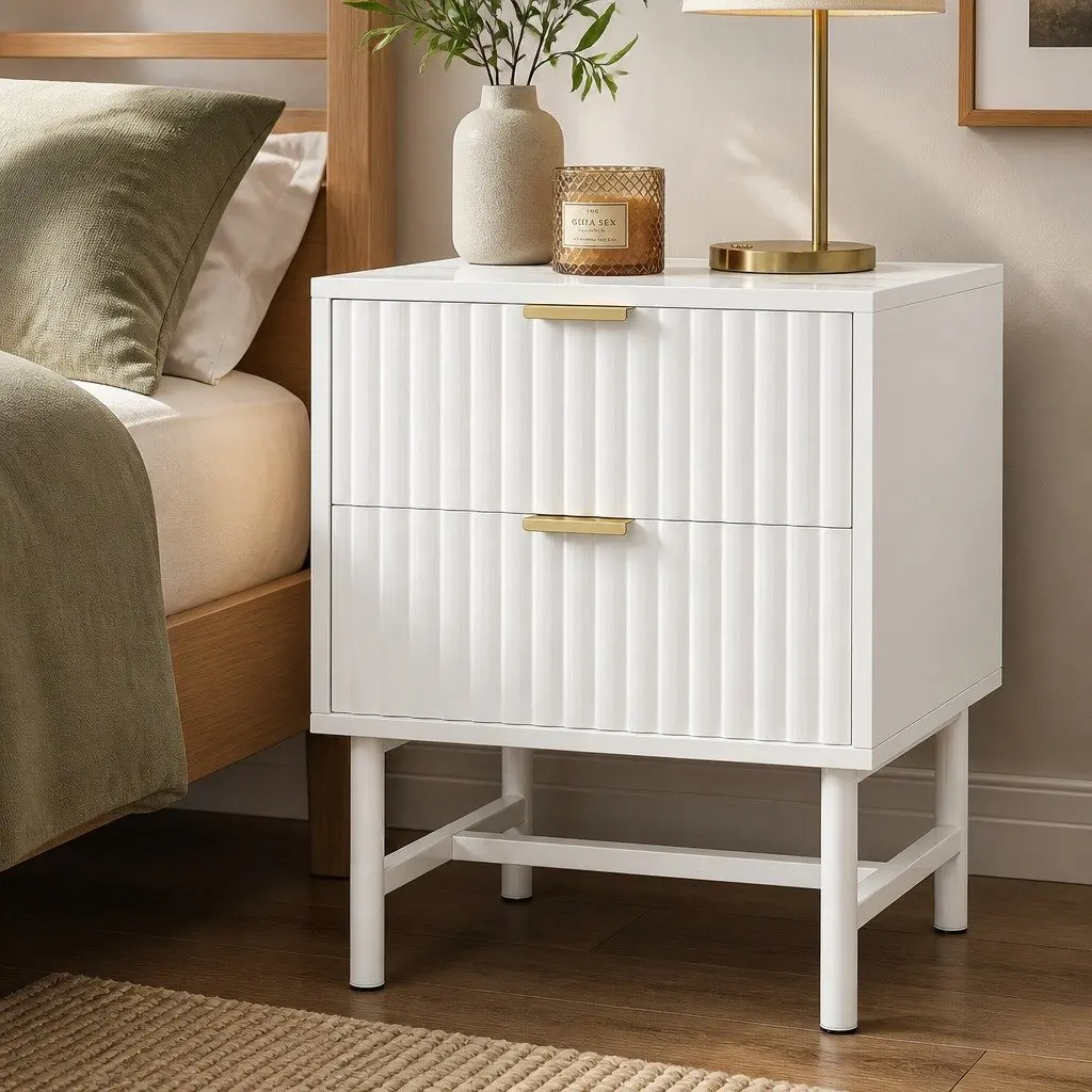 White Bedside Table with Storage