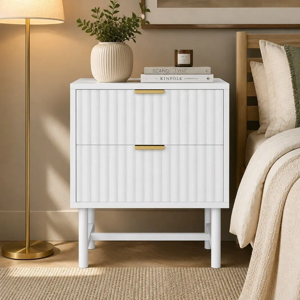 White Bedside Table with Storage