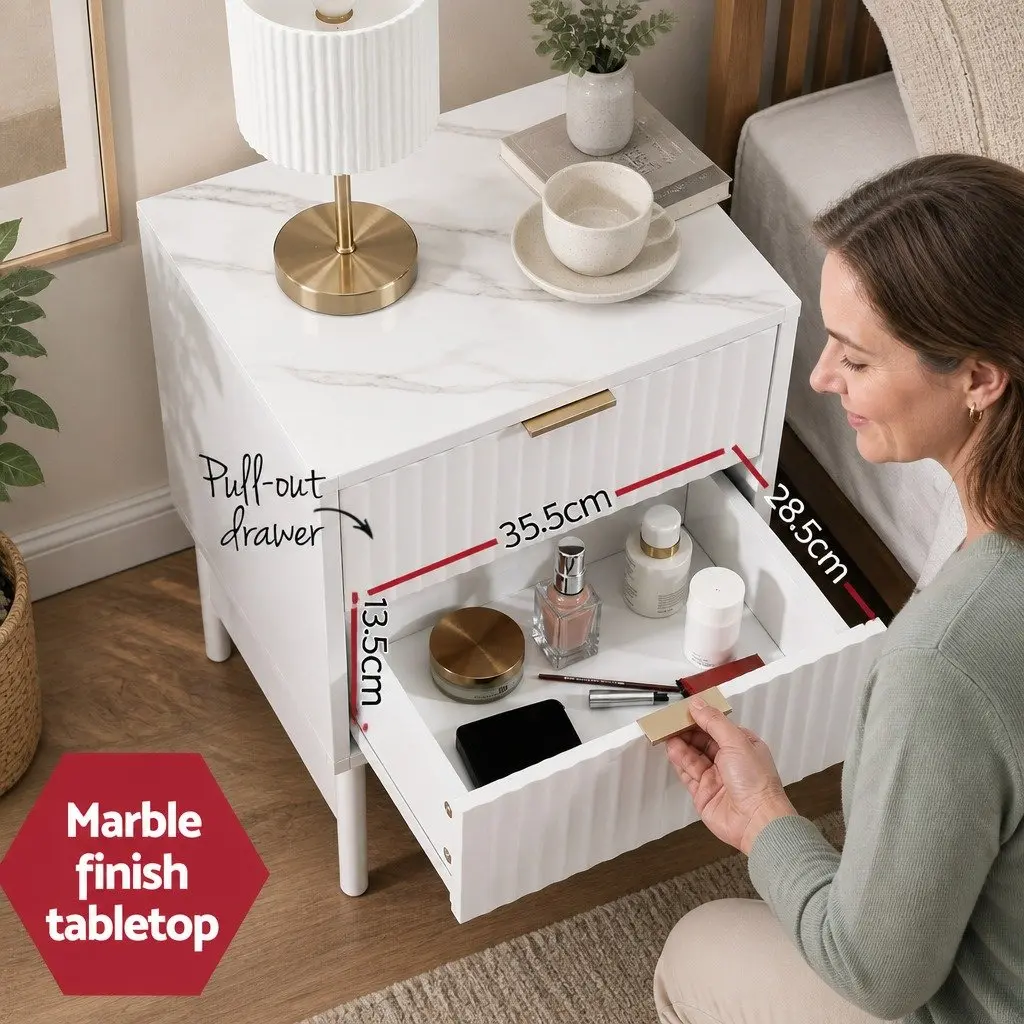 White Bedside Table with Storage