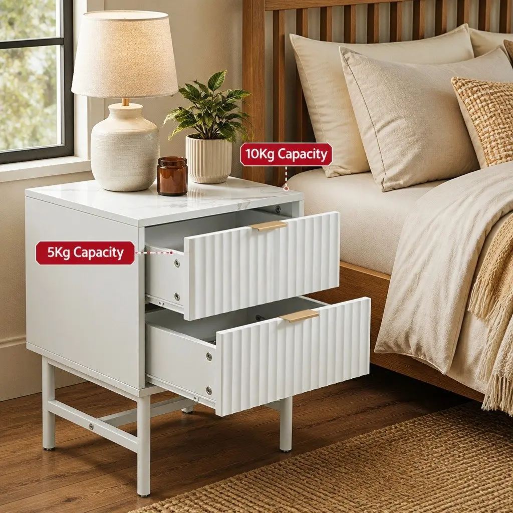 White Bedside Table with Storage