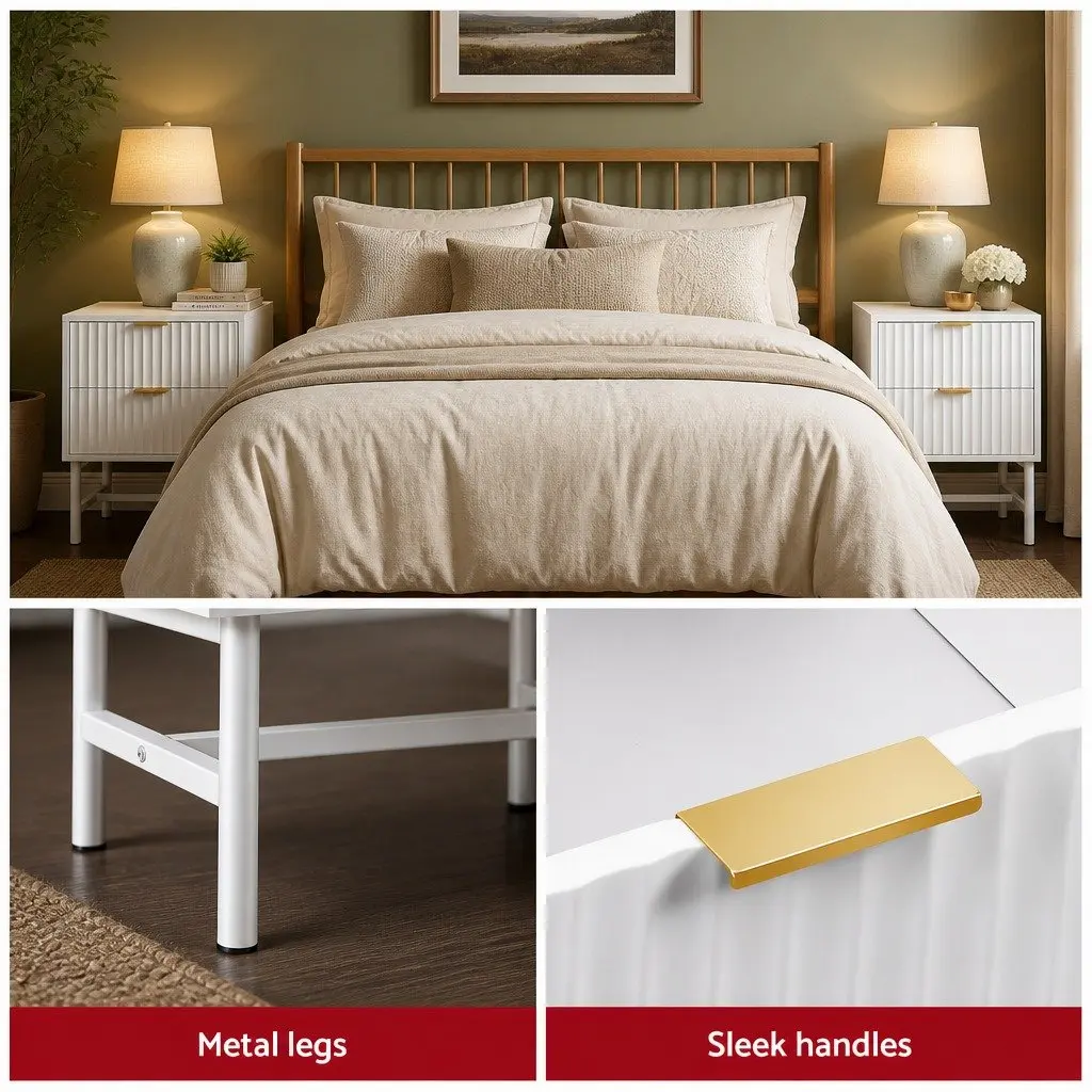 White Bedside Table with Storage