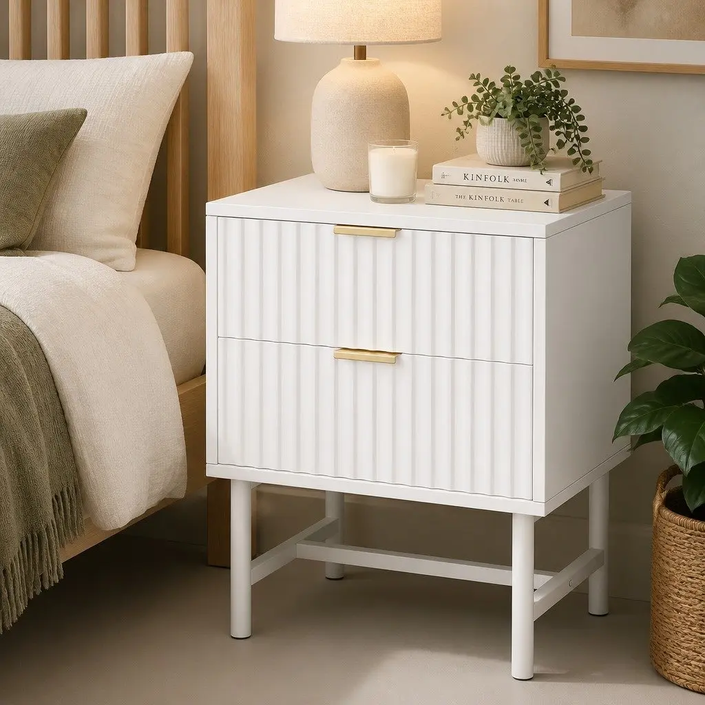 White Bedside Table with Storage