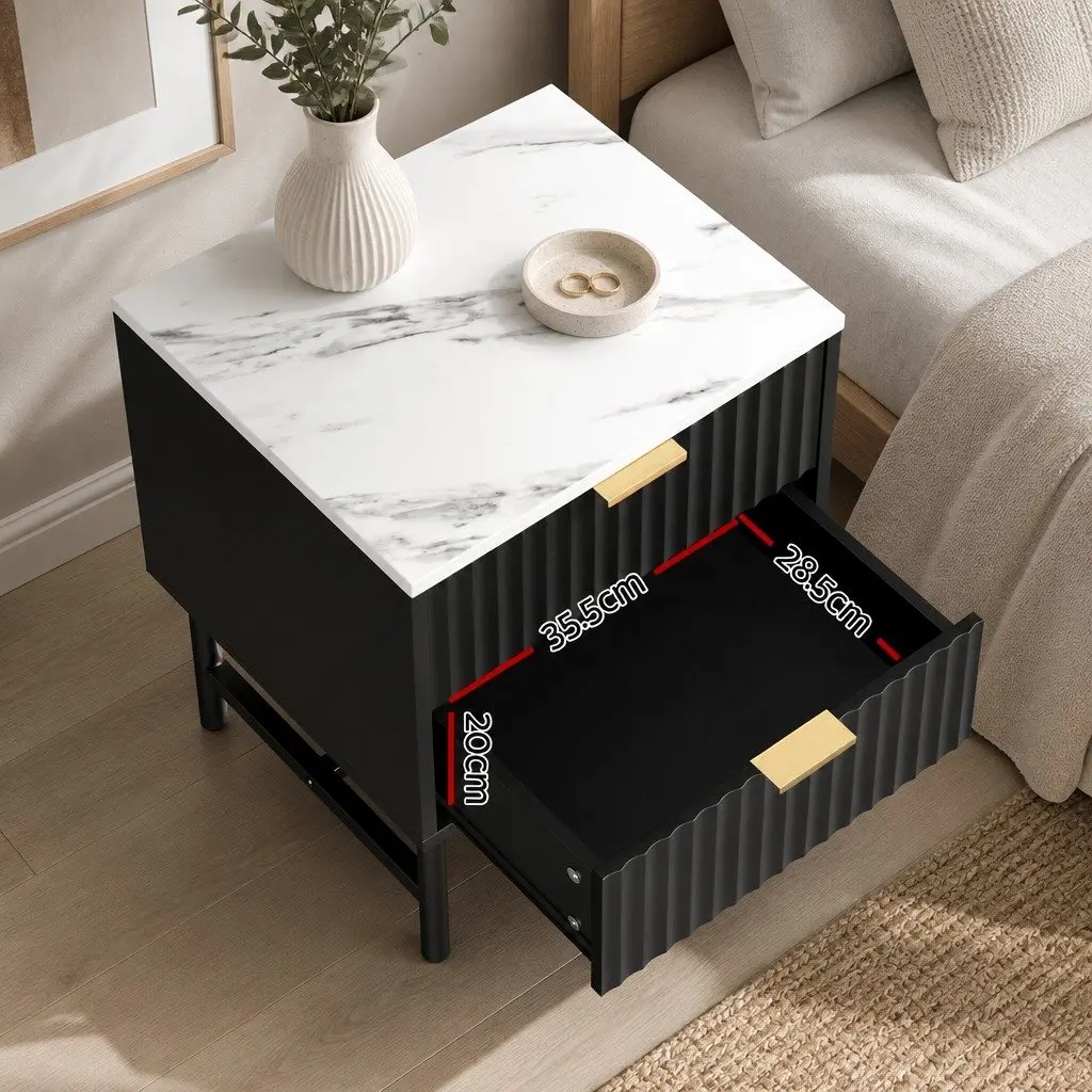 Bedside Table 2 Drawers Bedroom Storage Nightstand Black White Compact