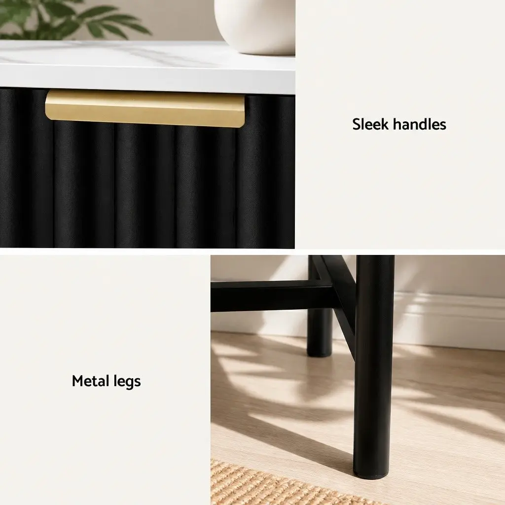 Bedside Table 2 Drawers Bedroom Storage Nightstand Black White Compact