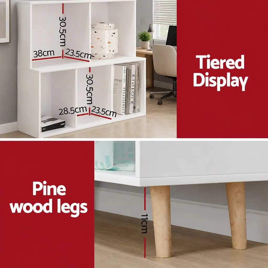 Bookshelf Living Room 3 Tier 10 Cube Storage Display Unit White Pine Wood Legs