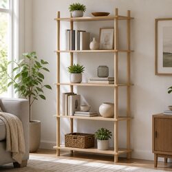 5-Tier Bookshelf: 80cm Wide, Pine and MDF Construction